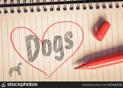 I love dogs note on paper with a brush
