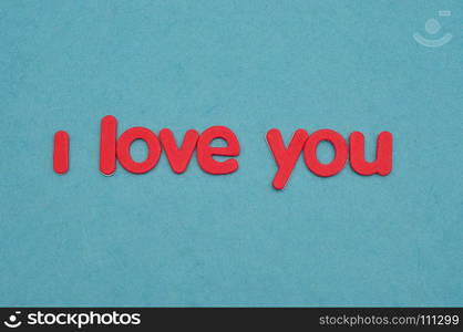 I love you in red letters on a blue background