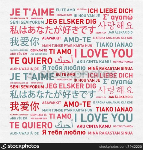 I love you message card translated in different world languages