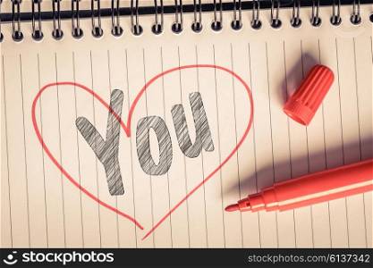 I love you message on paper with a red brush
