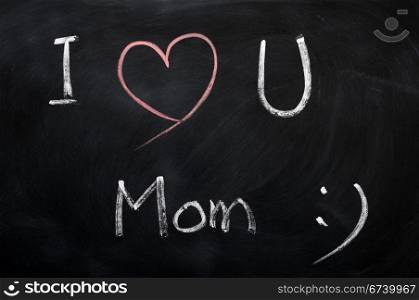 I love you Mom - text written with chalk on a blackboard