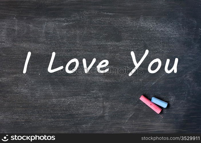 I love you - written with chalk on a Smudged blackboard