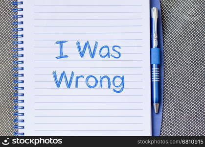 I was wrong text concept write on notebook