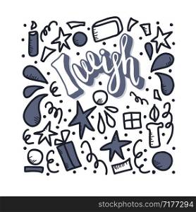I wish vector lettering with decoration. Handwritten quote and doodle symbols.