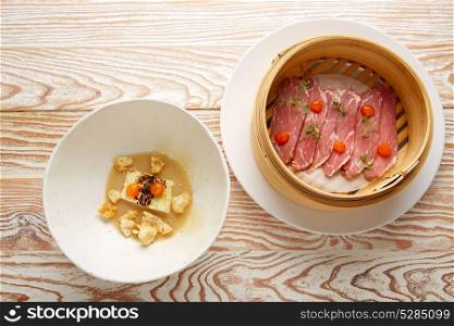 Iberian pork ham with XO sauce and cabbage stew with pork rinds