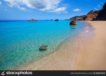 Ibiza Aigues Blanques Aguas Blancas Beach at Santa Eulalia Balearic Islands of spain