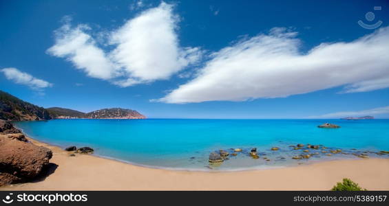 Ibiza Aigues Blanques panoramic Aguas Blancas Beach at Santa Eulalia Balearic Islands of spain