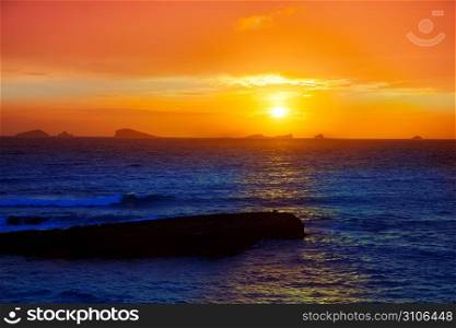 Ibiza Cala Conta Comte Compte sunset with bledas islands in horizon