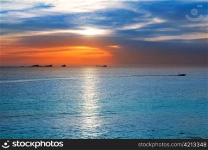 Ibiza cala Conta Conmte sunset with bledas and esparto islands