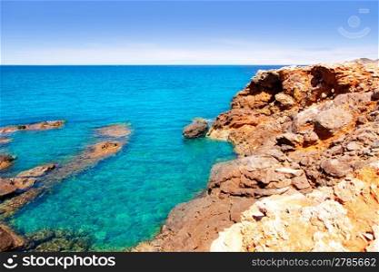 Ibiza Canal d en Marti Pou des Lleo beach in balearic islands of Mediterranean sea