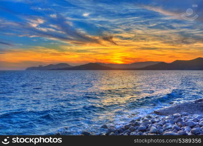 Ibiza Cap des Falco beach sunset and Es Vedra in Sant Josep Balearic Islands