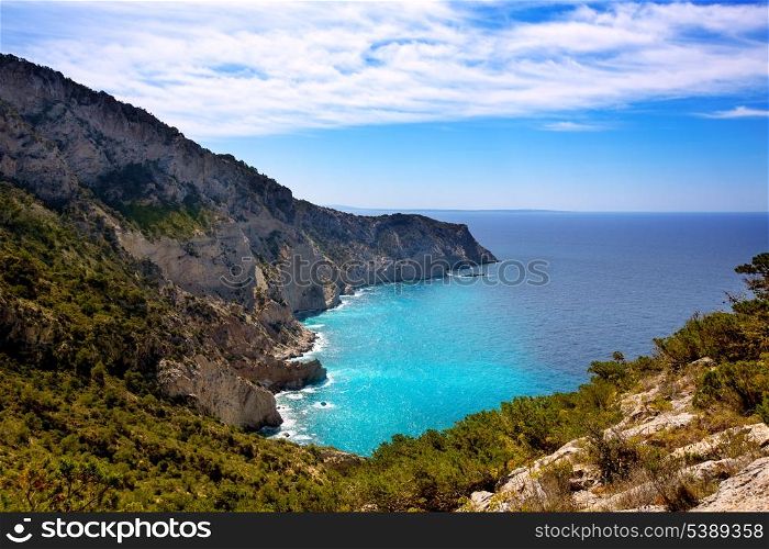 Ibiza Cap Llentrisca cape view from Sa Pedrera in Balearic Islands spain