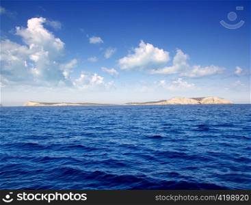 Ibiza Conillera and Bosque islands in a blue day in Mediterranean