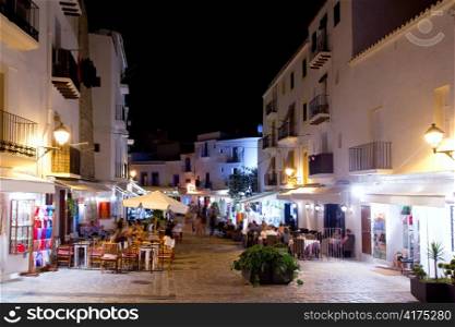 Ibiza dalt vila nightlife under night lights and white houses