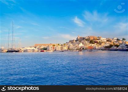 Ibiza Eivissa town with blue Mediterranean sea city view
