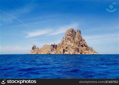 Ibiza Es Vedra island in Mediterranean blue Balearic sea