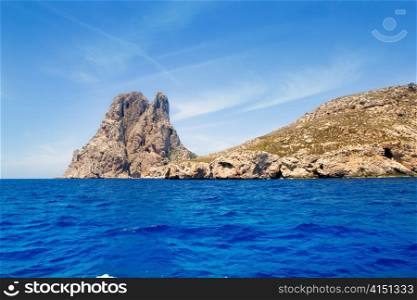 Ibiza Es Vedra island in Mediterranean blue Balearic sea