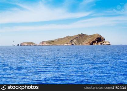 Ibiza Esparto island in blue Mediterranean of Balearic
