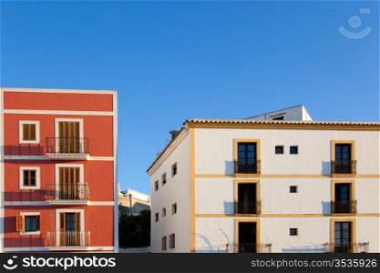Ibiza island facades from Eivissa town in Balearic