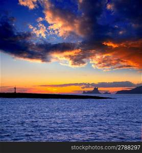 Ibiza island sunset with Es Vedra in background and Gastabi islet of Formentera