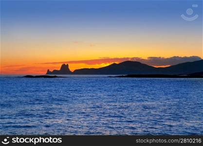Ibiza island sunset with Es Vedra in background at Balearic islands