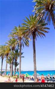 Ibiza Platja En bossa beach with palm trees a party landmark