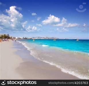 Ibiza Platja En bossa beach with truquoise water a party landmark