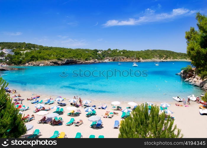 Ibiza Portinatx turquoise beach paradise in Balearic Islands