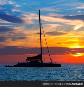 Ibiza san Antonio Abad de Portmany catamaran sailboat sunset with in Balearic islands of spain