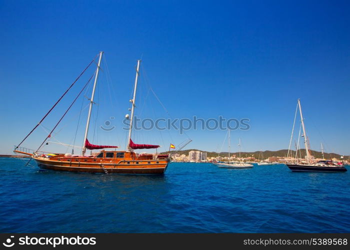 Ibiza San Antonio Abad Sant Antoni de Portmany sailboats in Balearic Islands