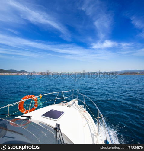 Ibiza San Antonio Abad Sant Antonio de Portmany view from boat at Balearic