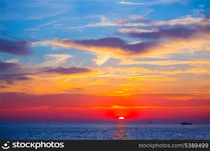 Ibiza San Antonio magic sunset red sky clouds in Balearic islands spain