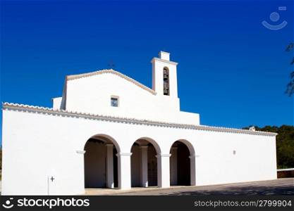 Ibiza Sant Mateu d Albarca San Mateo white church in Balearic islands