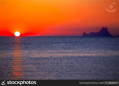Ibiza sunset Es Vedra view from Formentera la Savina red orange sky
