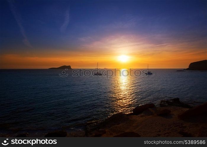 Ibiza sunset from Cala Conta Comte in San Jose at Balearic Islands Spain