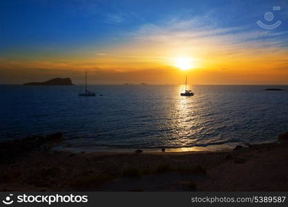 Ibiza sunset from Cala Conta Comte in San Jose at Balearic Islands Spain