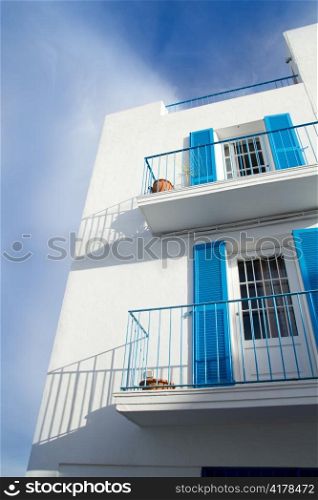 Ibiza town white facades of mediterranean village in Balearic