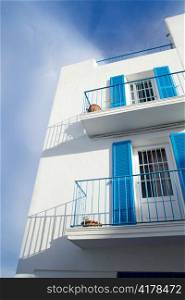 Ibiza town white facades of mediterranean village in Balearic