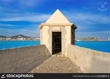 Ibiza watchtower with Eivissa port view in Balearic islands