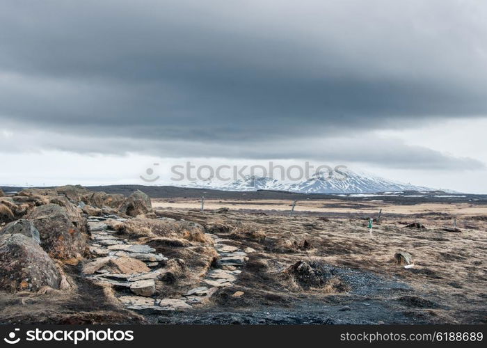 Ice age landscape from Iceland in cloudy weather