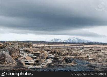 Ice age landscape from Iceland in cloudy weather