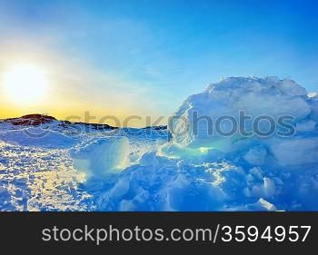 Ice and sun in Greenland in spring time
