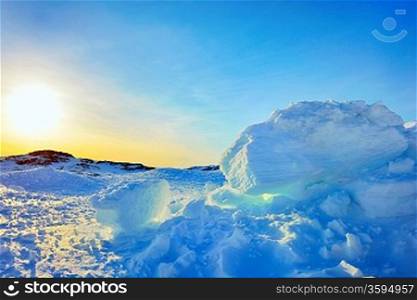 Ice and sun in Greenland in spring time