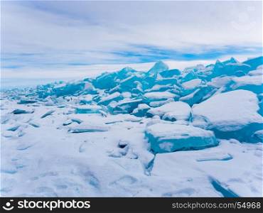 Ice blocks in Frozen Lake Baikal Russia