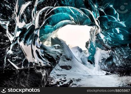 Ice Cave. Magnificent Glacier Formation. Gorgeous Beauty of Icelandic Nature. Skaftafell. Vatnajokull. Iceland 