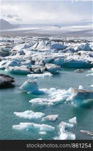 Ice chunks of glacier in lagoon