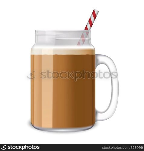 Ice coffee jar icon. Realistic illustration of ice coffee jar vector icon for web design isolated on white background. Ice coffee jar icon, realistic style