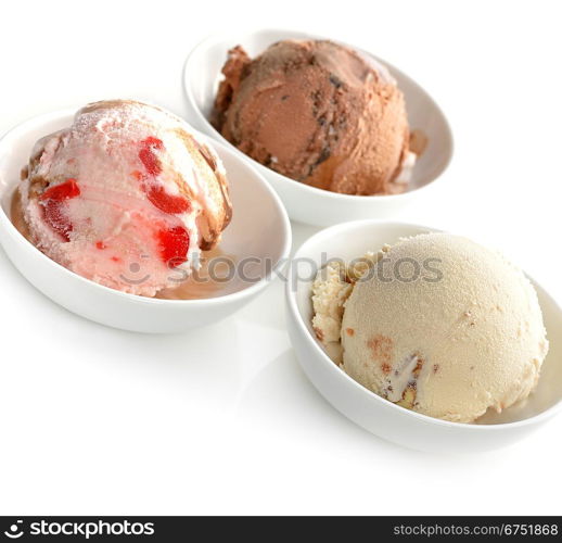 Ice Cream Assortment In White Bowls