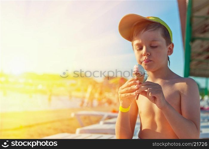 ice-cream. Baby boy with ice-cream at the beach