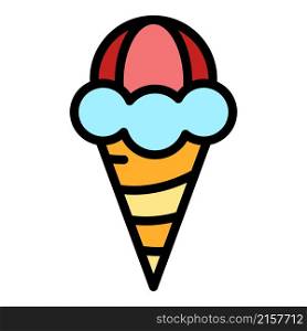 Ice cream cone icon. Outline ice cream cone vector icon color flat isolated. Ice cream cone icon color outline vector